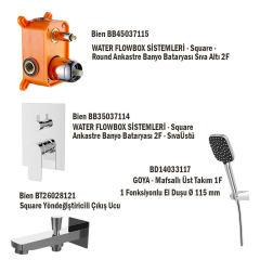 Bien 2F Square Water Flowbox Sistemleri Ankastre Banyo Bataryası Seti