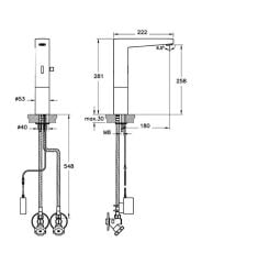 Artema Root Square Fotoselli Lavabo Bataryası Çift Su Girişli  - Elektrikli