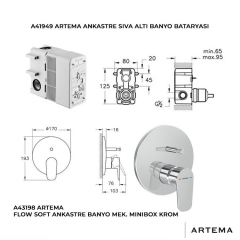 Artema Flow Soft Ankaste Duş Bataryası Gagasız - Krom