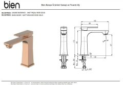 Bien Dante Lavabo Bataryası - Mat Fırcalı Rose Gold